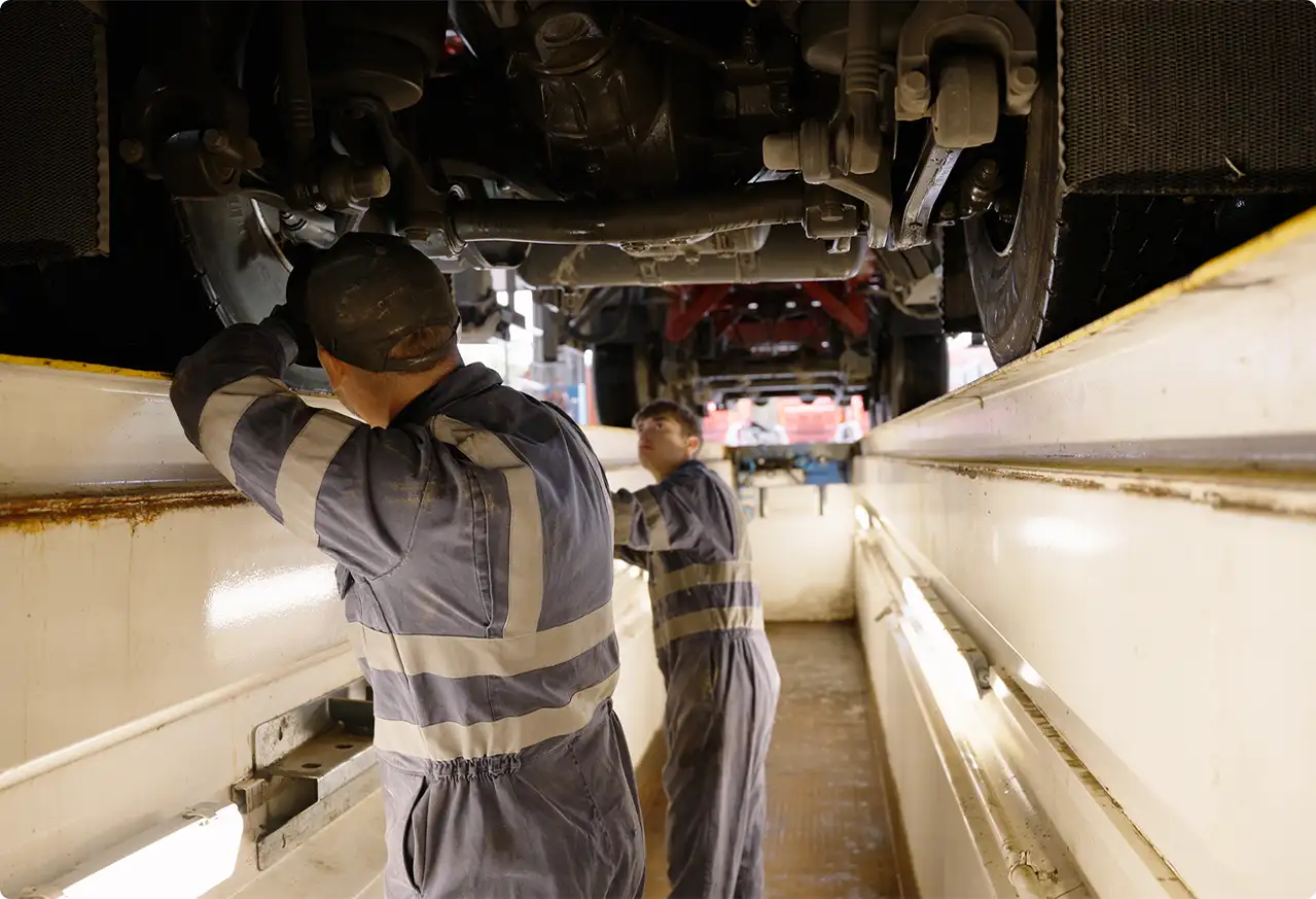 Two men brake Testing on a HGV