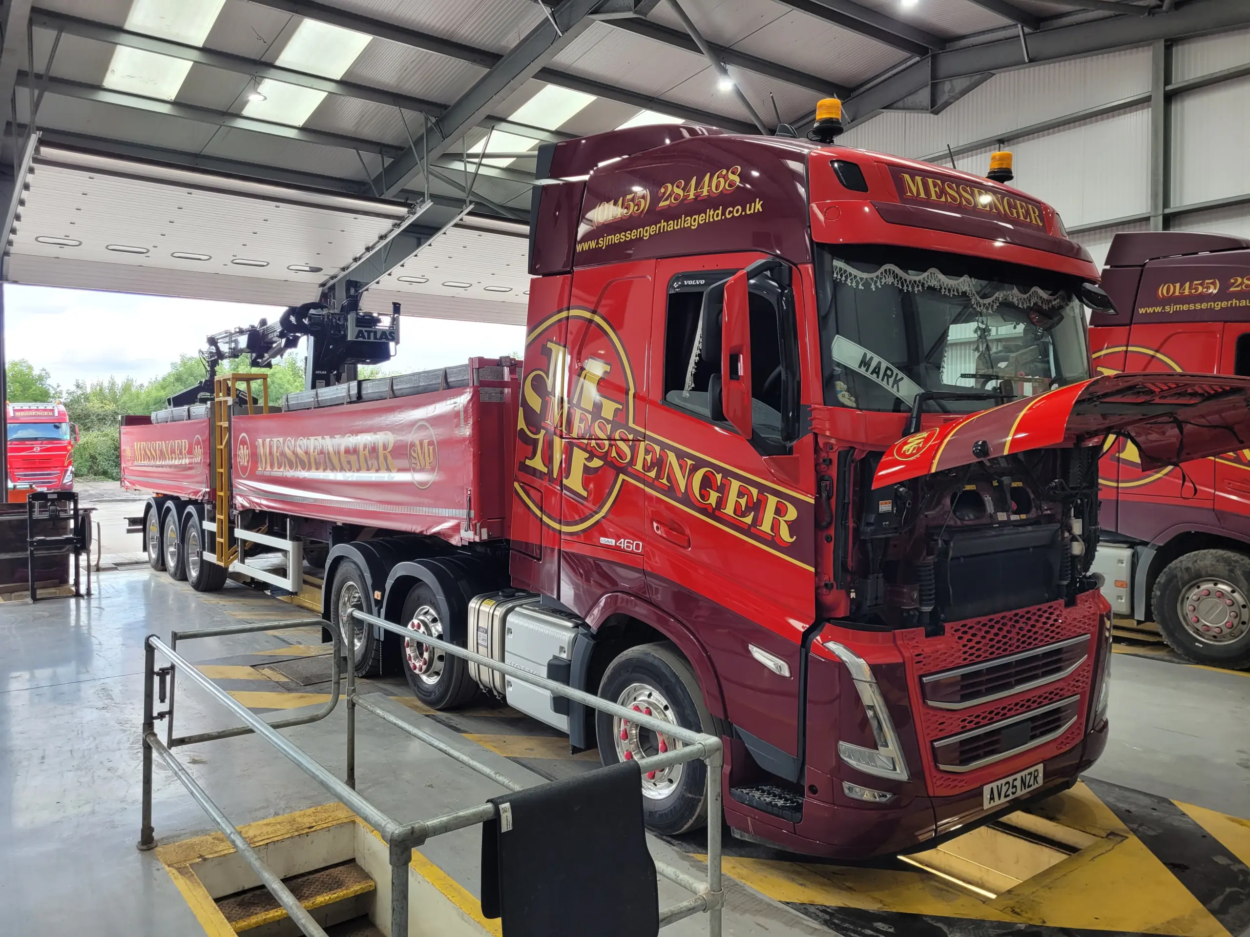 Lorry with its bonnet open